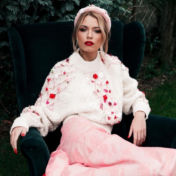 Vjera V Rose sweater floral jumper mock neck knit top - Picture 7 of 10